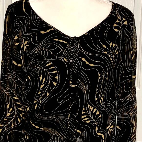 Maggie London Top Blouse Silk Black Tan V-Neck Long Sleeve Dressy Top Size 8 NEW - Picture 5 of 12